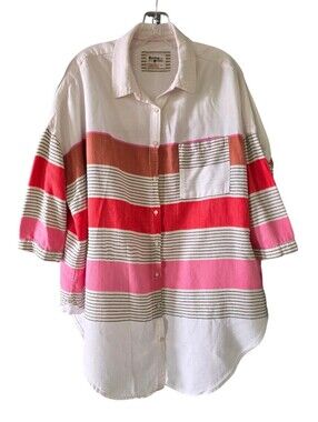 HOLDING HORSES Anthropologie Monroe Colorblock Striped Button-Down Shirt Size M